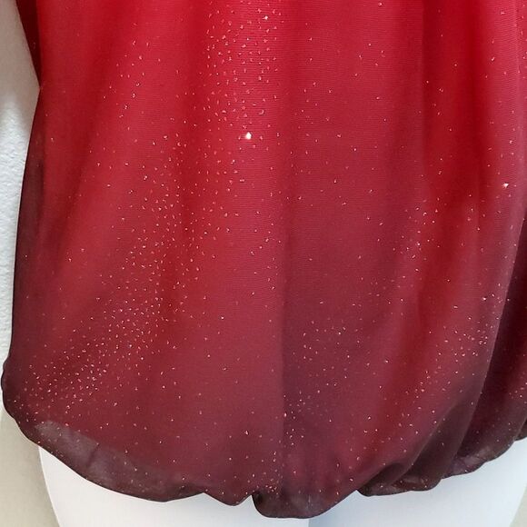 SARA MICHELLE BLOUSE, Sz S, RED SPARKLING, 3/4 SLEEVE, SCOOP NECK, POLYESTER - Picture 4 of 14